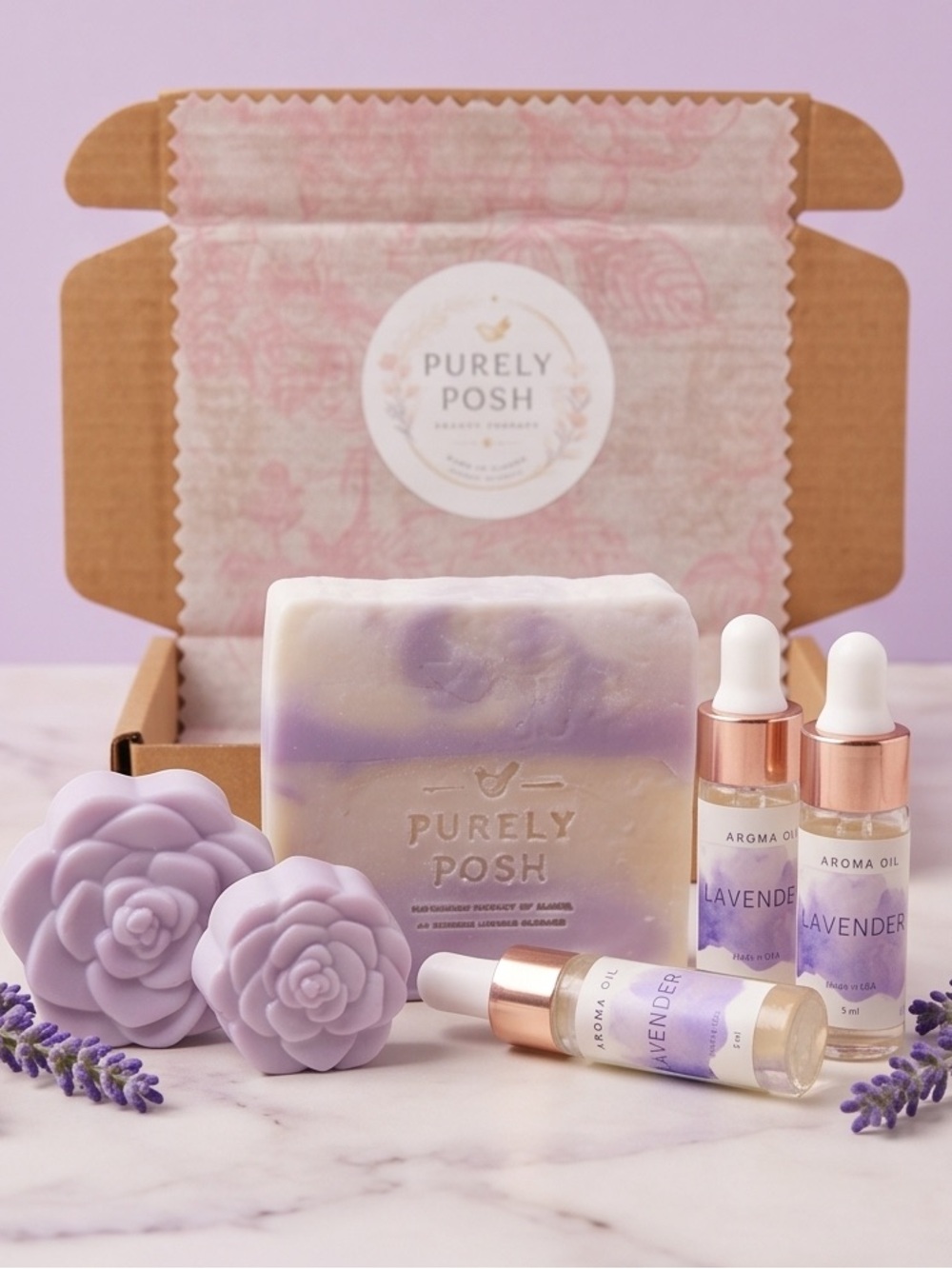 Lavender Lover Gift Set 3 pcs Goat Milk Soap, 3 Lavender Aroma Oils 5ml